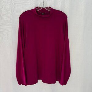 EILEEN FISHER Magenta Lyocell Mock Neck Long Sleeve Boxy Top